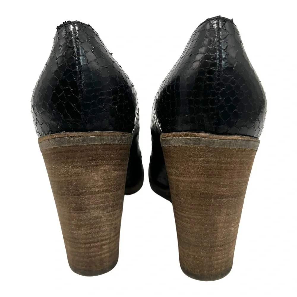 Maison Martin Margiela MM6 Black Snakeskin Leather Round Toe Block Heels 38.5 - Picture 6 of 12